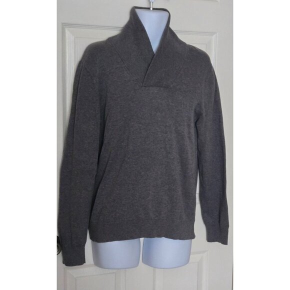 Banana Republic Men Sweater Gray Cotton Long Sleeve Shawl Neck Pullover Size M - Picture 2 of 7